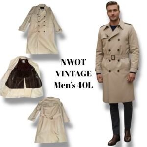London Fog Maincoat NWOT VTG Khaki Tan RMV Faux Fur Liner Belt Trench Men’s 40L